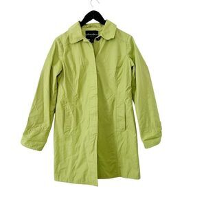 Eddie Bauer Lime Green Lined‎ Button Down Rain Jacket Trench Coat
